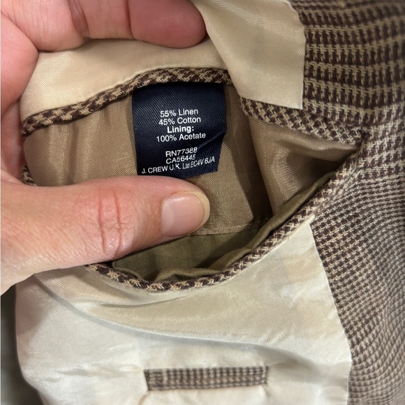 J Crew Brown Plaid Linen Cotton Blend Blazer Two Buttons Summer 44L - Picture 4 of 12